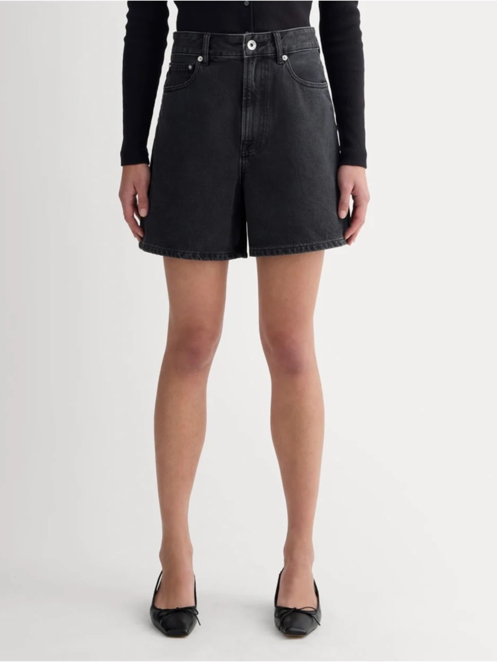 Everlane A-Line Washed Black High-Rise Denim Shorts